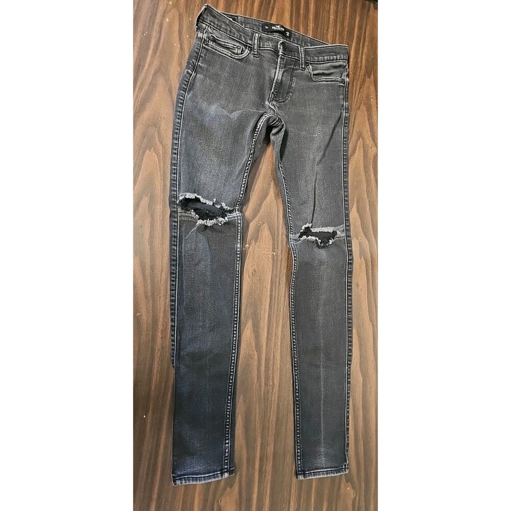 Hollister Stacked Skinny Jeans Men 30x32 Black Advanced Stretch Distressed Y2K